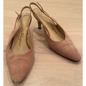Salvatore Ferragamo Dusty Pink Slingback Gold Tone Heels